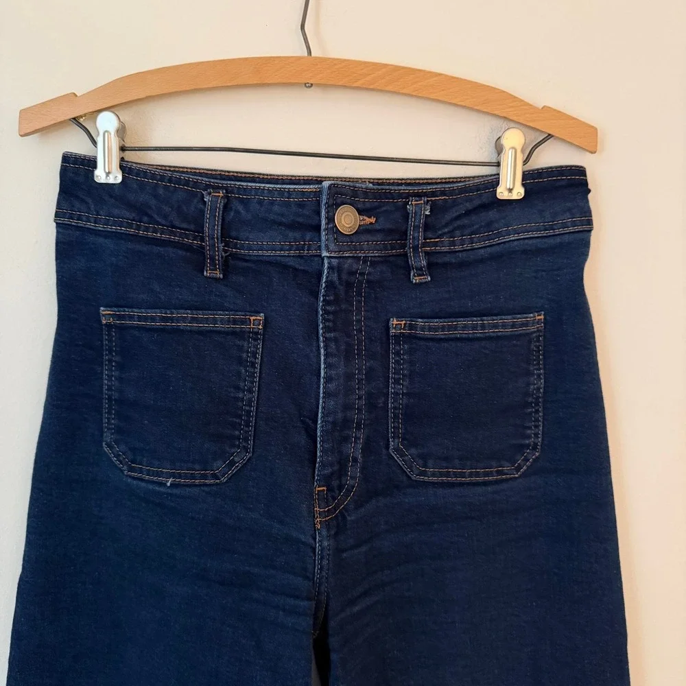 Zara The Patch Pockets Marine Straight Jeans Dark Wash Size US 8 - Picture 5 of 11